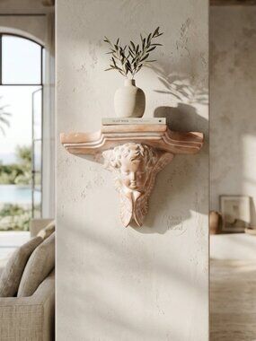 Vintage Terracotta Cherub Wall Accent Shelf